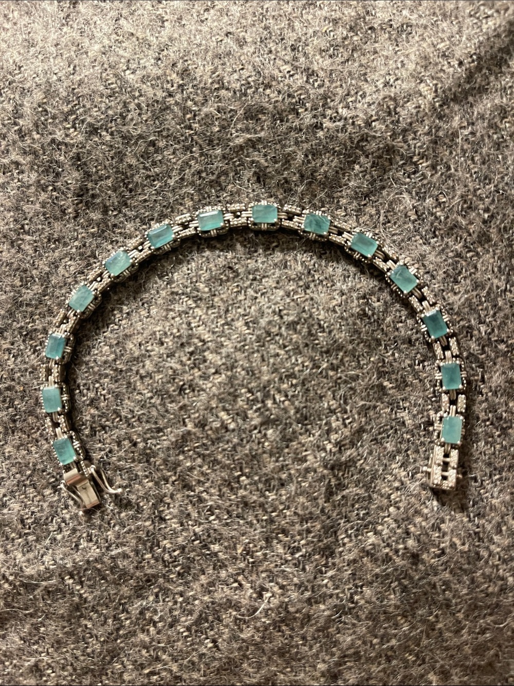 Silver Bracelet with Aqua Blue Rectangular Stones
